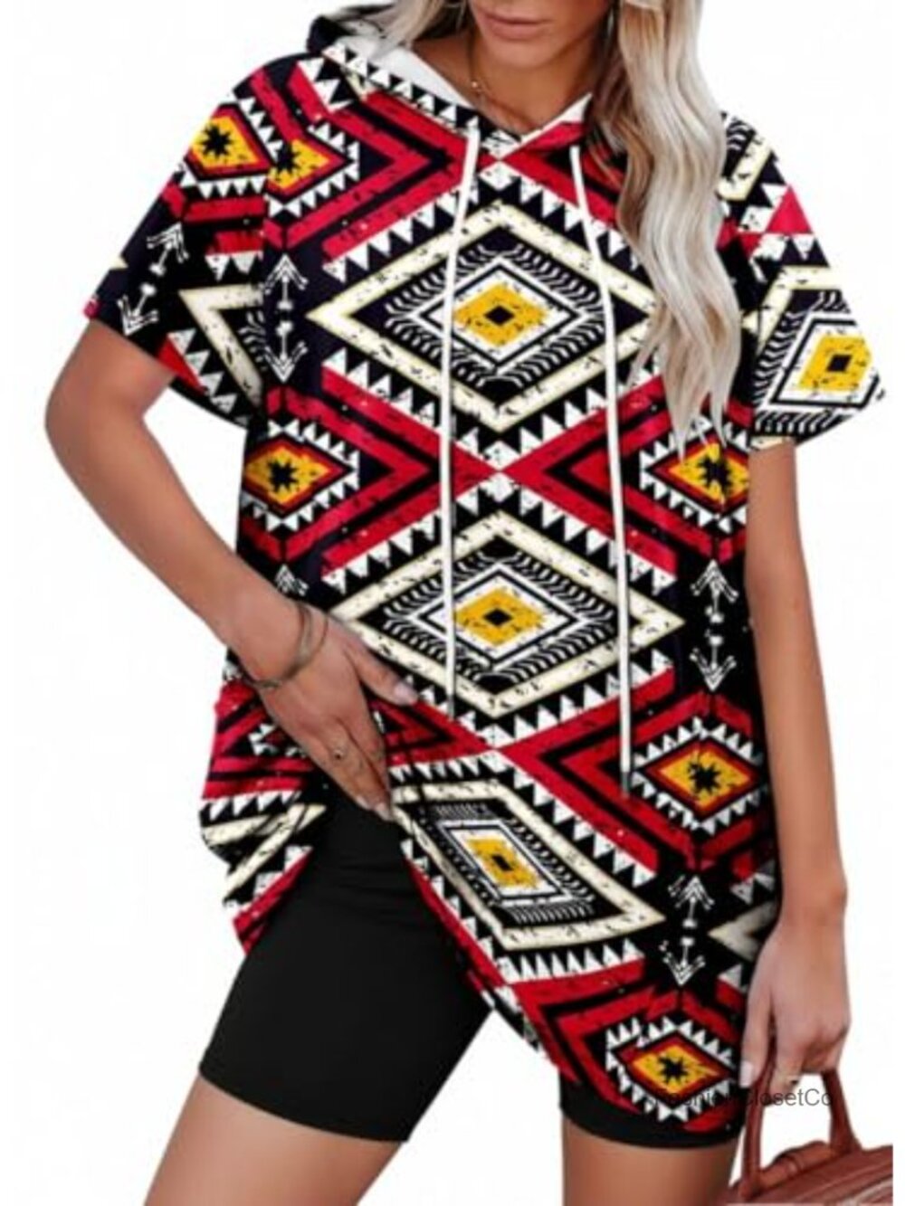 Plus Size Tunic Hoodie Short Sleeve Pullover With Pockets